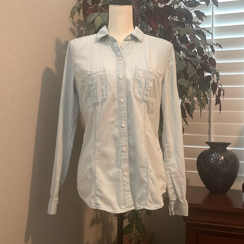 Ann Taylor Loft Medium Softened light Blue Shirt.  100 percent cotton.Pale Blue
